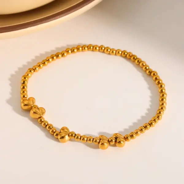 Wholesale 304 Stainless Steel Vacuum Plating (In Furnace) Plated 18K Real Gold Imitation Pearl Heart Shape No Inlay Material Luxury Classic Bracelet