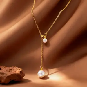 X01323-Pull-out Large and Small Pearl Necklace- Gold