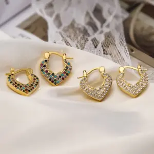 Wholesale 1 Pair Simple Style Commute Heart Shape Plating Inlay Copper Zircon 18k Gold Plated Earrings
