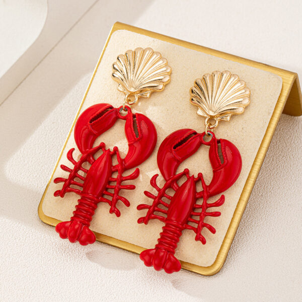 Wholesale 1 Pair of Marine Life Series Red Paint Lobster Metal Shell Earrings Women Wear