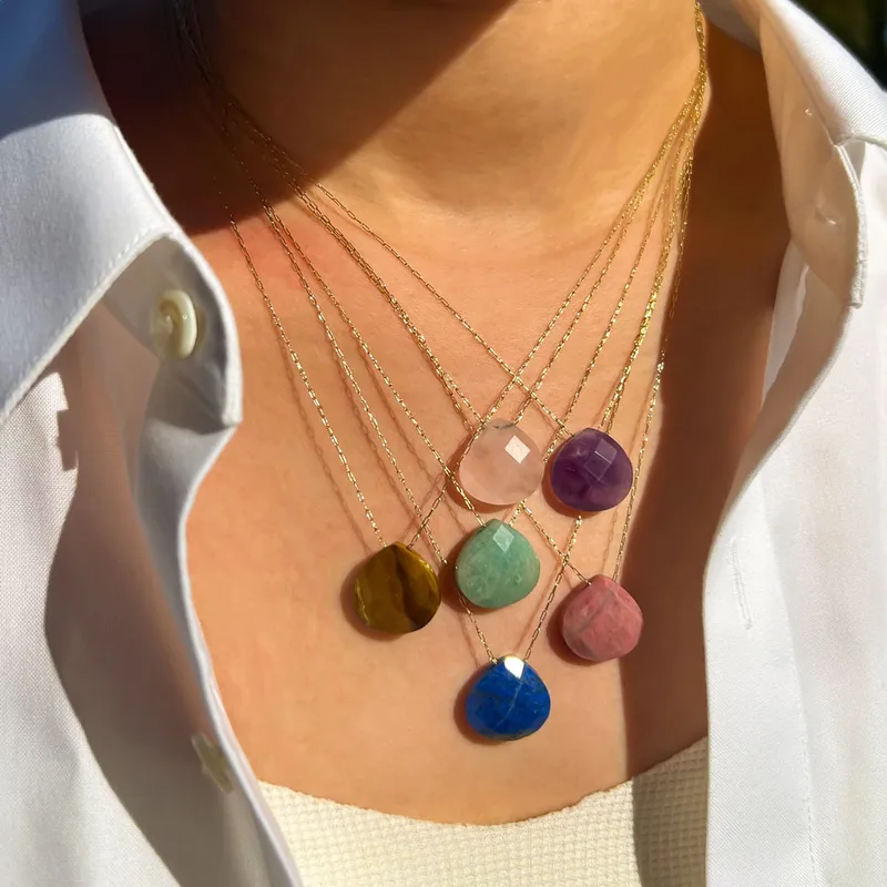 Wholesale Simple Style Geometric Natural Stone Titanium Steel Pendant Necklace In Bulk