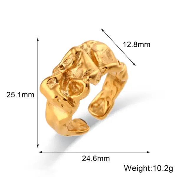 Wholesale PVD Coated Real Gold Plated 18K Gold Irregular 304 Stainless Steel Fashion Waterproof Non Tarnish Open Ring