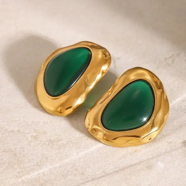 Wholesale 304 Stainless Steel Irregular Ion Plating (IP) Resin 18K Real Gold Plated Real Gold Plated Simple Style Classic Style Waterproof Non Tarnish Ear Studs