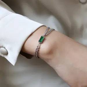 E167 Steel Bracelet Green Zircon 15 + 5cm
