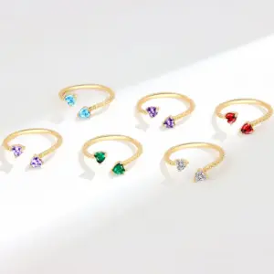 Wholesale Fashion Heart Shape Copper Plating Inlay Zircon Open Ring 1 Piece