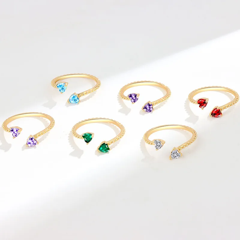 Wholesale Fashion Heart Shape Copper Plating Inlay Zircon Open Ring 1 Piece