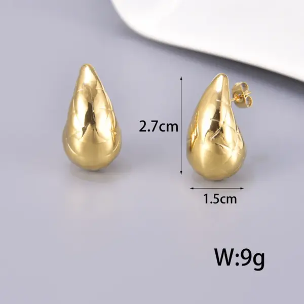 304 Stainless Steel Water Droplets PVD Coated 18K Real Gold Plated 18K Gold Classic Style Waterproof Non Tarnish Plating Ear Studs