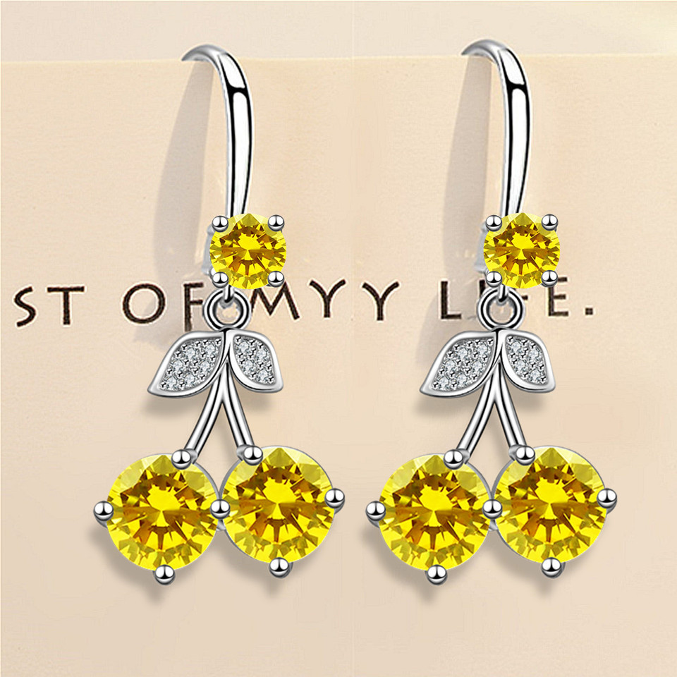 Wholesale 2024 cross-border Europe and the United States hot cherry inlaid long color zircon earrings earrings mother mother's day gift