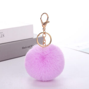 Purple / Rabbit fur ball keychain