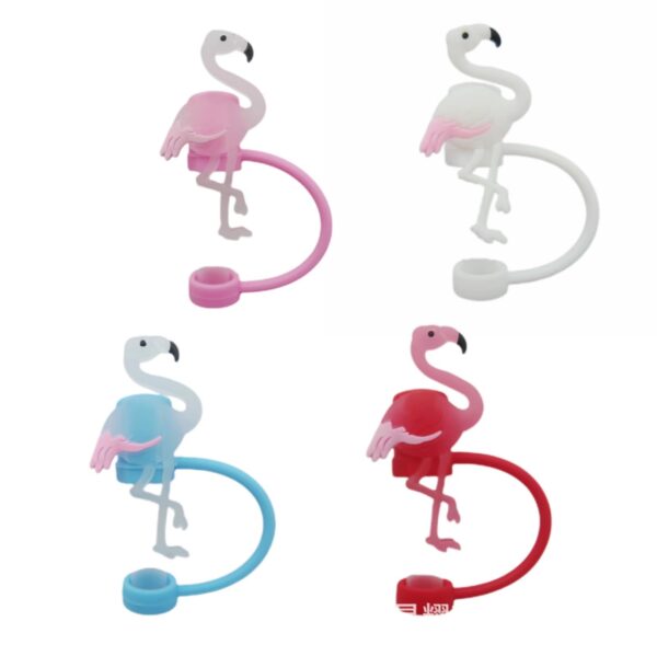 Wholesale Flamingo Four-Color Silicone Straw Cap Dust-Proof and Spill-Proof Straw Cover Creative Cartoon Straw Decorative Plug Factory Direct Sale
