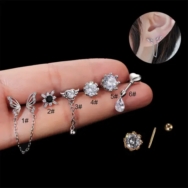 1 Piece Ear Cartilage Rings & Studs Fashion Heart Shape Butterfly 316L Stainless Steel Copper Waterproof Non Tarnish Surgical Steel Zircon