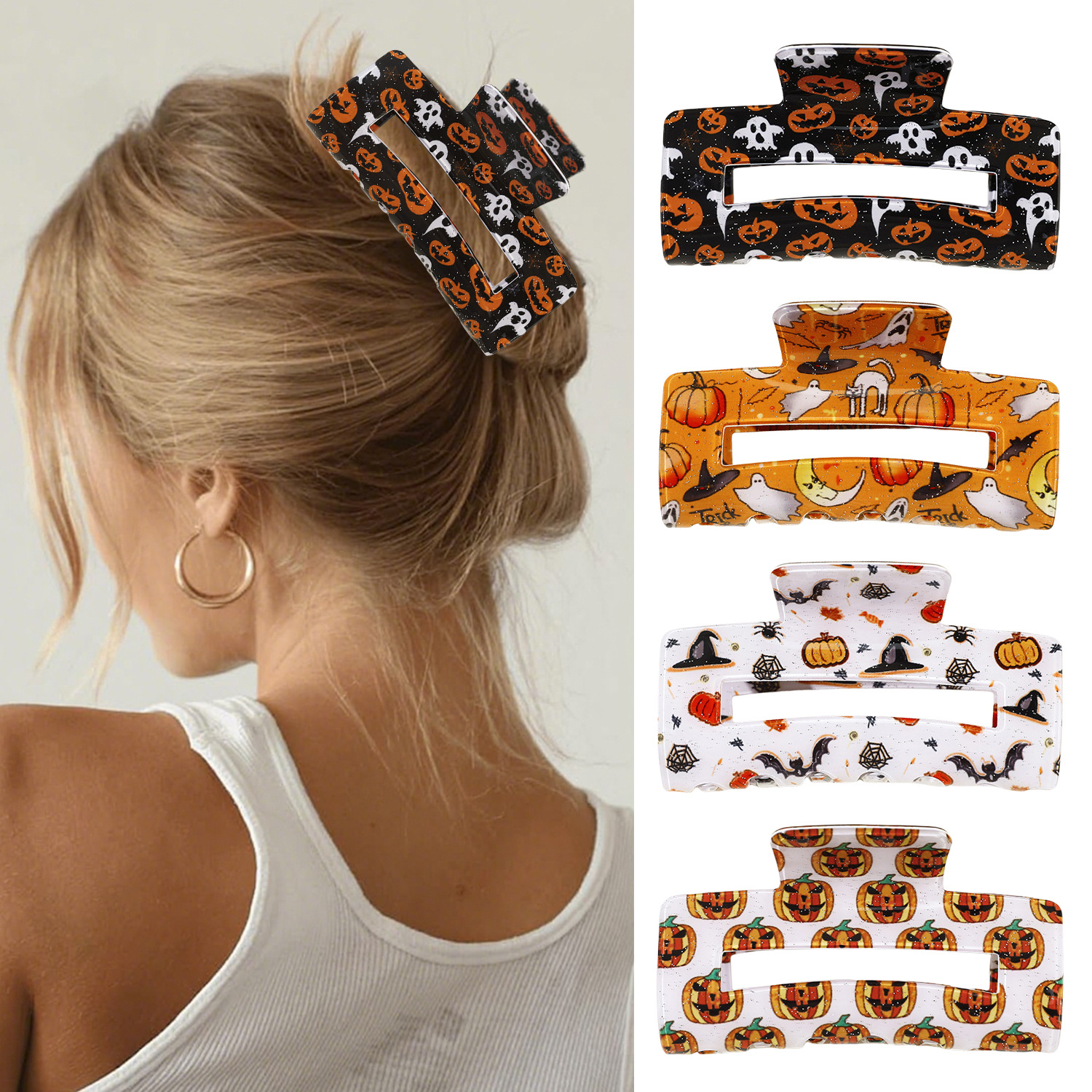 Wholesale Cross-Border New Grabber Skull Bat Ghost Square Hairpin Funny Shark Clip European and American Hair Aessories
