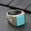 Wholesale Zhenrong wish North American Indian God Beast Western honor Thunderbird feather turquoise two-color electroplated ring