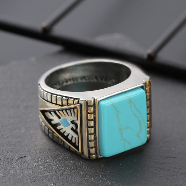 Wholesale Zhenrong wish North American Indian God Beast Western honor Thunderbird feather turquoise two-color electroplated ring