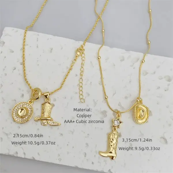 Wholesale 18K Gold Plated Western Cowboy Shoe And Hat Pattern Necklace Creative Daily Wear For Men And Women Multi Style Pendant Necklace Gift
