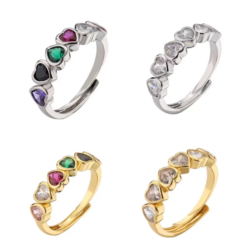 Wholesale Gold Plated Geometry Heart Shape Artificial Gemstones Copper Rings