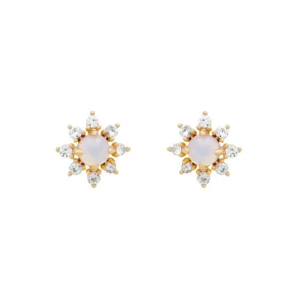 Ethnic Style Geometric Copper Artificial Gemstones Earrings Ear Studs
