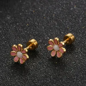 Wholesale Simple Style Flower 304 Stainless Steel No Inlaid Earrings Ear Studs