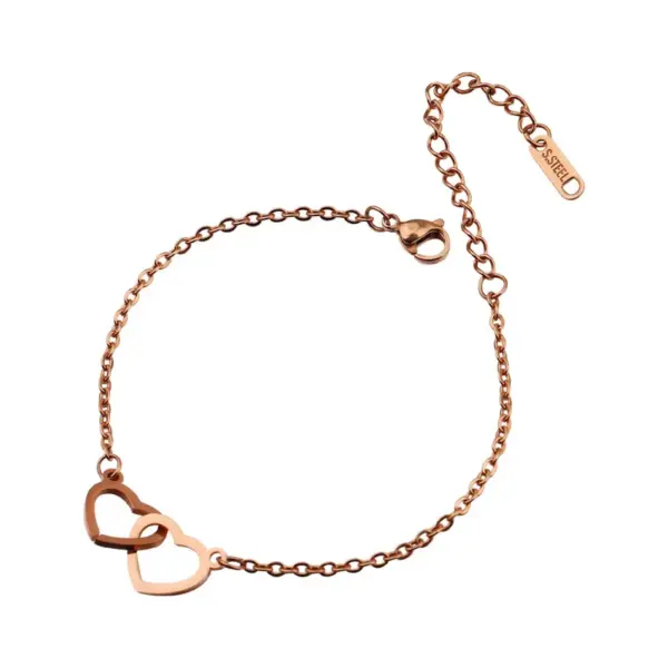 Wholesale PVD Coated 18K Gold Real Gold Plated Heart Shape Stainless Steel Sweet Waterproof Non Tarnish 304 Stainless Steel Bracelets