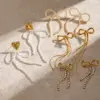 Wholesale 304 Stainless Steel Tassel Bow Knot PVD Coated Rhinestones 18K Real Gold Plated Real Gold Plated 18K Gold Vacation Simple Style IG Style Waterproof Non Tarnish Inlay Gold Drop Earrings