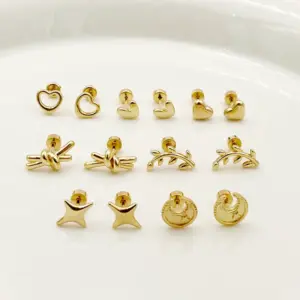 PVD Coated Real Gold Plated 14K Gold Star Moon Heart Shape 304 Stainless Steel Basic Simple Style Waterproof Non Tarnish Ear Studs