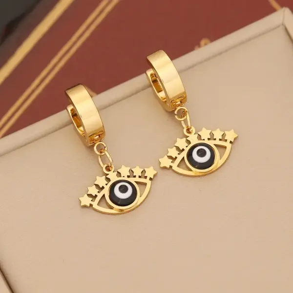 Wholesale PVD Coated 18K Gold Real Gold Plated Devil'S Eye Stainless Steel IG Style Waterproof Non Tarnish Drop Earrings