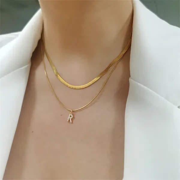 Wholesale Water Plating Vacuum Plating 18K Gold Plated Letter Titanium Steel Brass Fashion 304 Stainless Steel Layered Necklaces