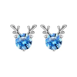 Ed009 Blue Diamond Antler-Shaped Earrings