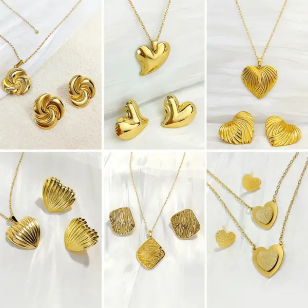 Wholesale New Luxury Geometric Irregular Titanium Steel Necklace Earring Set Fashionable Oil Pressed Ear Studs Elegant Jewelry Set For Women