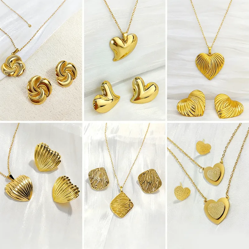 Wholesale New Luxury Geometric Irregular Titanium Steel Necklace Earring Set Fashionable Oil Pressed Ear Studs Elegant Jewelry Set For Women