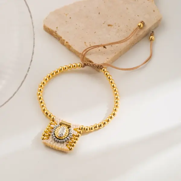 Wholesale Copper 18K Gold Plated Beaded Cross Religious Belief Bracelets