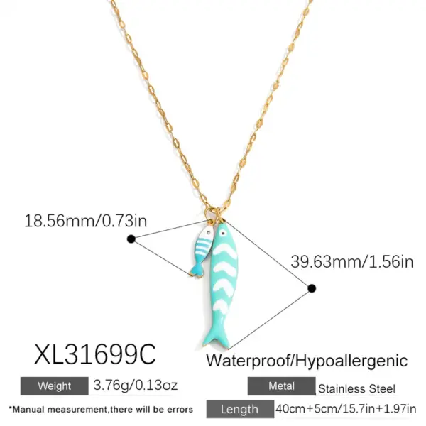 Wholesale PVD Coated Real Gold Plated 18K Gold Fish 304 Stainless Steel Marine Style Sweet Waterproof Non Tarnish 304 Stainless Steel Lobster Trigger Clasp Closure Multi Charms Necklace