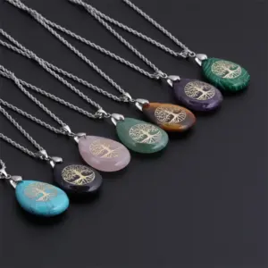 Wholesale Fashion Water Droplets Alloy Natural Stone Necklace In Bulk