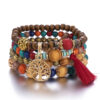 Wholesale Bohemian style multi-layer wooden beads beaded bracelet men's and women's four-piece elastic rope bracelet jewelry