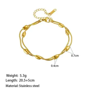 B5029 Oval Bead Snake Chain Anklet Gold