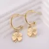 Wholesale 1 Pair Simple Style Four Leaf Clover Flower Plating Titanium Steel Earrings