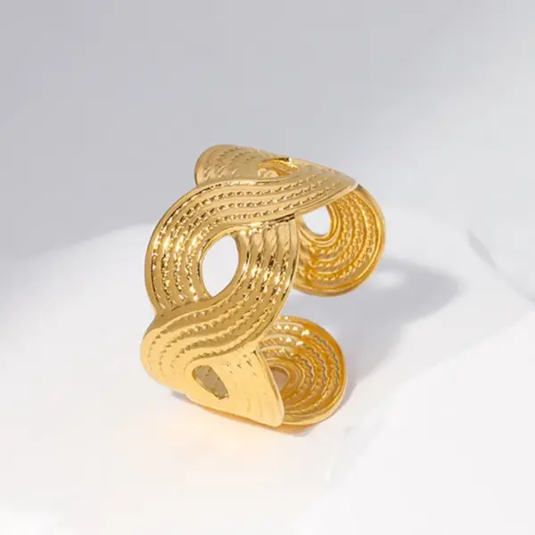 PVD Coated Real Gold Plated Waves Stainless Steel Fashion Waterproof Non Tarnish Open Ring