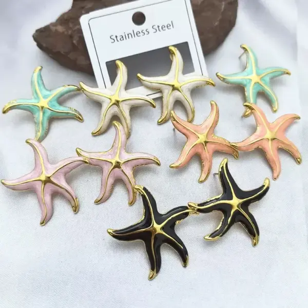 1 Piece Casual Elegant Lady Starfish Steel 18K Gold Plated Earrings