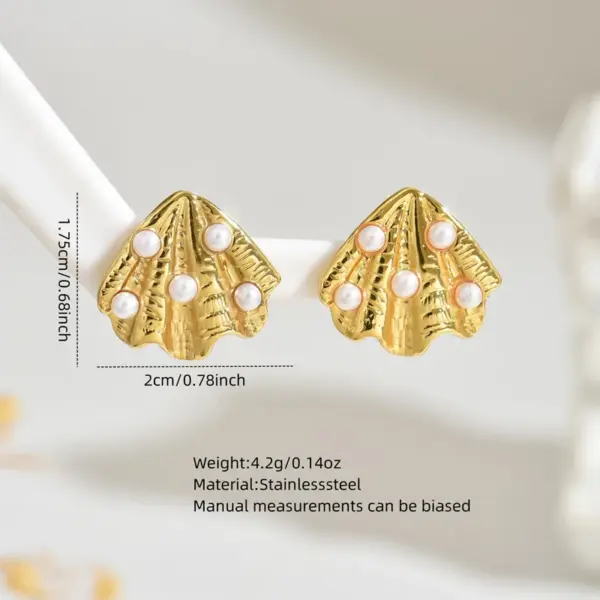304 Stainless Steel Plastic Starfish Conch Shell Electroplating Imitation Gold Marine Style Irregular Multicolor-Golden Yellow Ear Studs