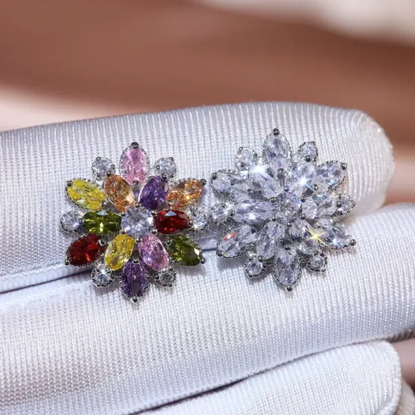 Wholesale Fashion Sunflower Double Zircon Earrings Copper Earrings Accessories
