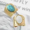 Wholesale Retro Oval Stainless Steel Turquoise Wide Band Rings In Bulk