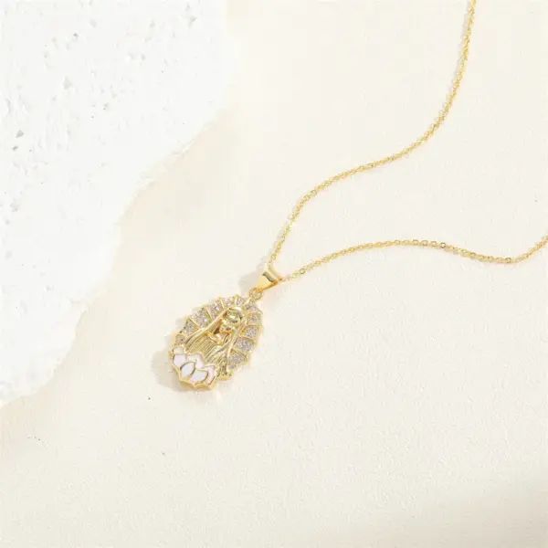 Wholesale Simple Style Virgin Mary Devil's Eye Copper 14k Gold Plated Zircon Pendant Necklace In Bulk