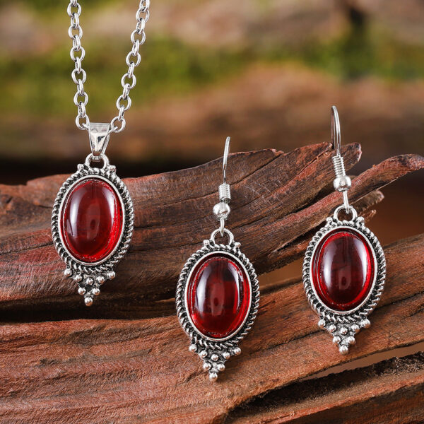 Wholesale Ruby Oval Alloy Pendant Fashion Earrings Jewelry suit