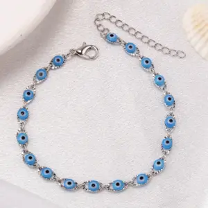 Silver Background Sky Blue Devil's Eye Bracelet