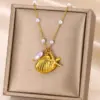 PVD Coated Real Gold Plated Starfish Shell 304 Stainless Steel Basic Modern Style Classic Style Waterproof Non Tarnish 304 Stainless Steel Lobster Trigger Clasp Closure Pendant Necklace