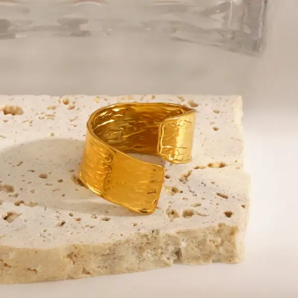 Wholesale Ion Plating (IP) 18K Gold Plated Geometric 304 Stainless Steel Vintage Style Commute Waterproof Non Tarnish Open Rings