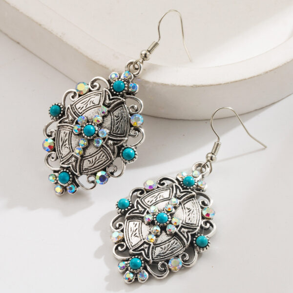 Wholesale Retro-style turquoise inlaid geometric cross earrings for women