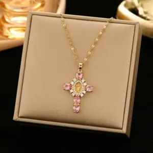 353 Cross Necklace-Gold Powder