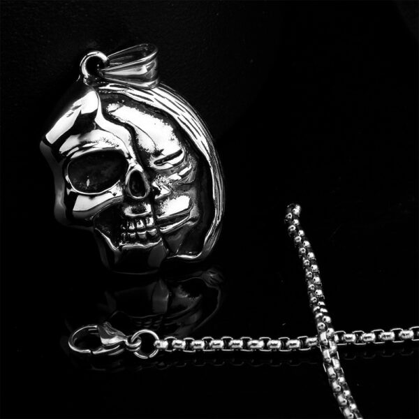 oly-4b3584f5cc783f83ed55d0a92c1bebf9 Wholesale stainless steel jewelry hip hop punk trend face skull double-sided pendant necklace