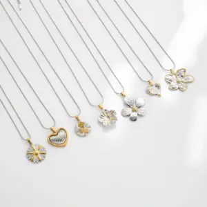 Wholesale Jewelry Vintage Style Classic Style Heart Shape Flower 304 Stainless Steel Plating Pendant Necklace Snake Chain